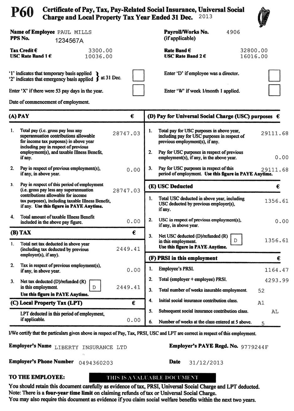 Irish Tax Rebates P60